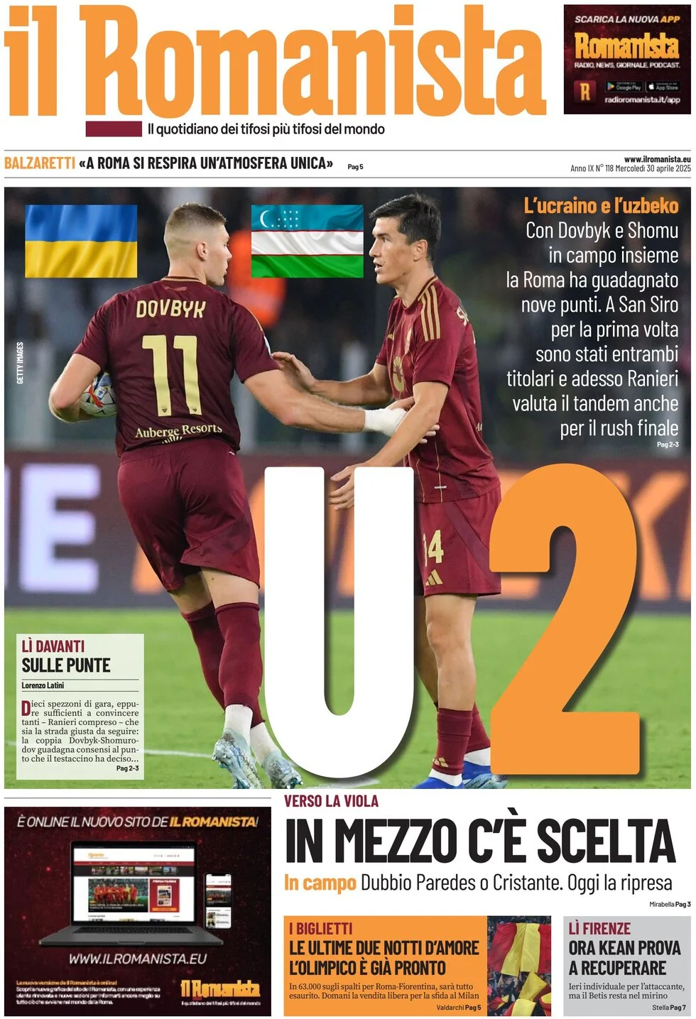 anteprima della prima pagina di il-romanista del 30/04/2025