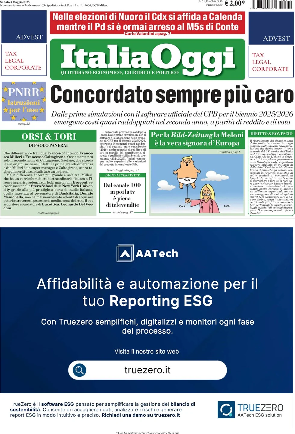 anteprima della prima pagina di italiaoggi del 03/05/2025