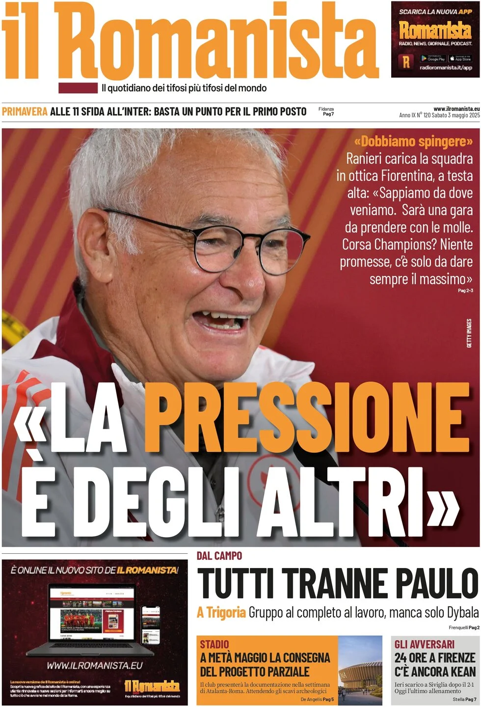anteprima della prima pagina di il-romanista del 03/05/2025