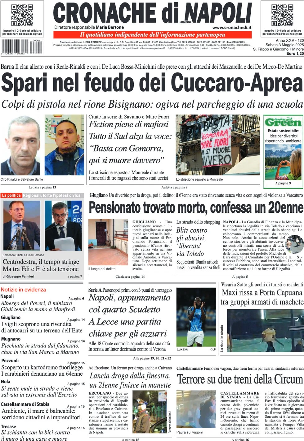 anteprima della prima pagina di cronache-di-napoli del 03/05/2025