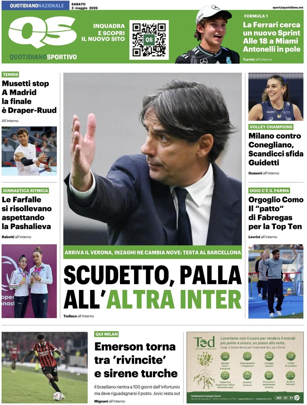 anteprima della prima pagina di qs-quotidiano-sportivo del 03/05/2025