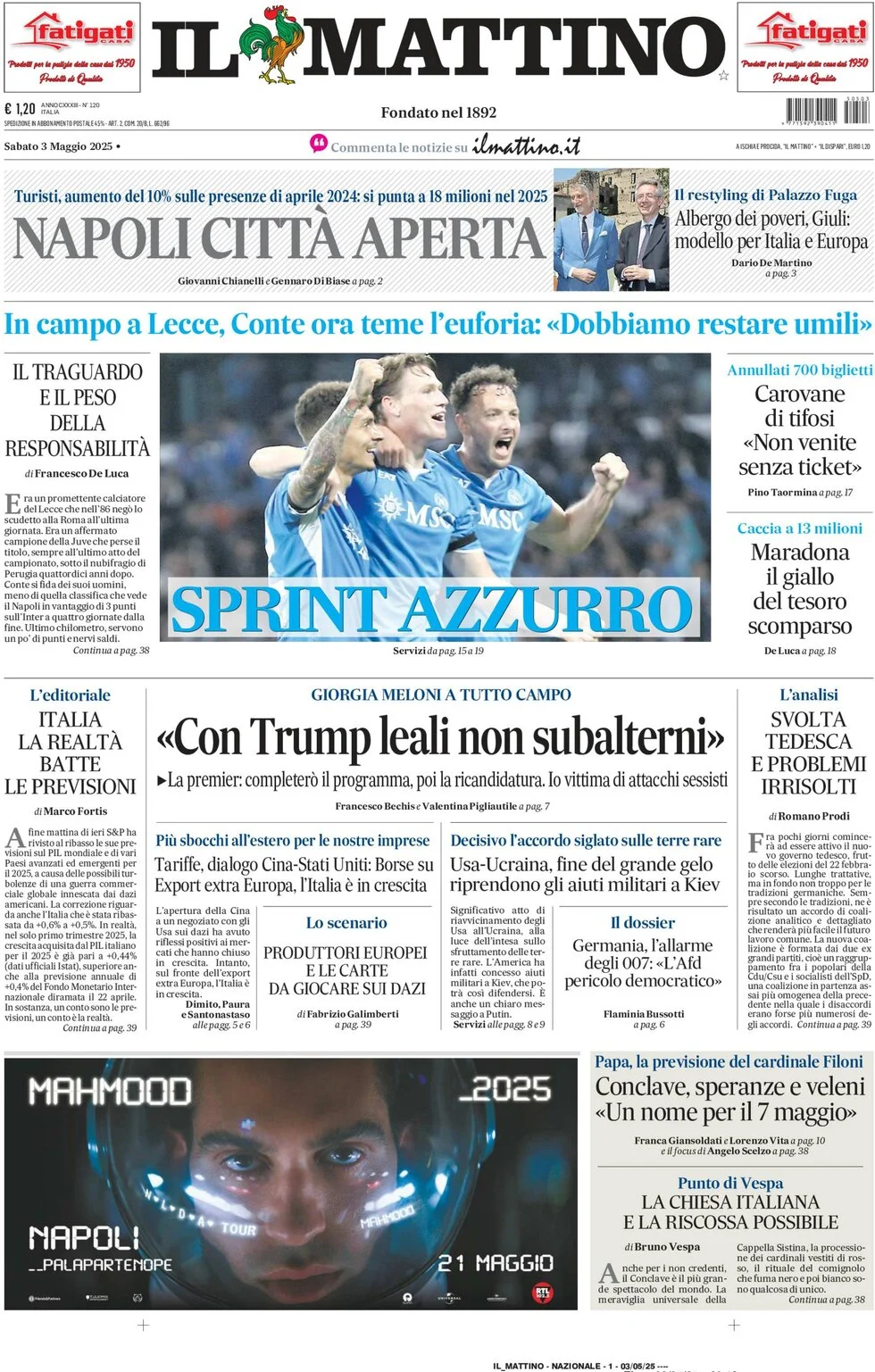 anteprima della prima pagina di il-mattino del 03/05/2025