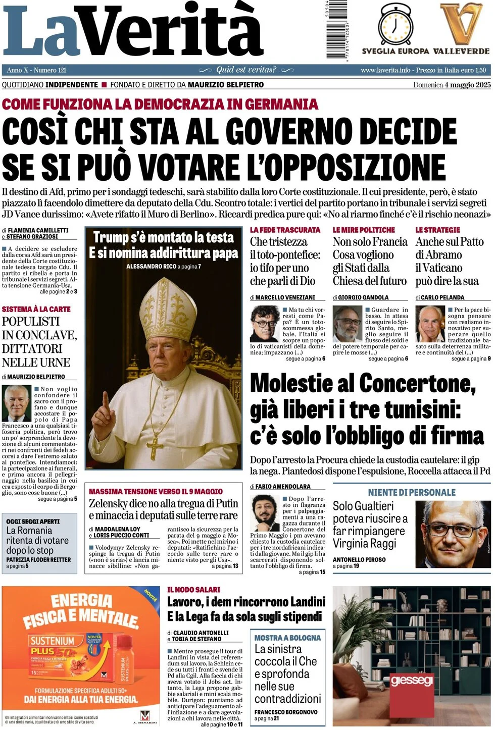 anteprima della prima pagina di la-verit del 04/05/2025