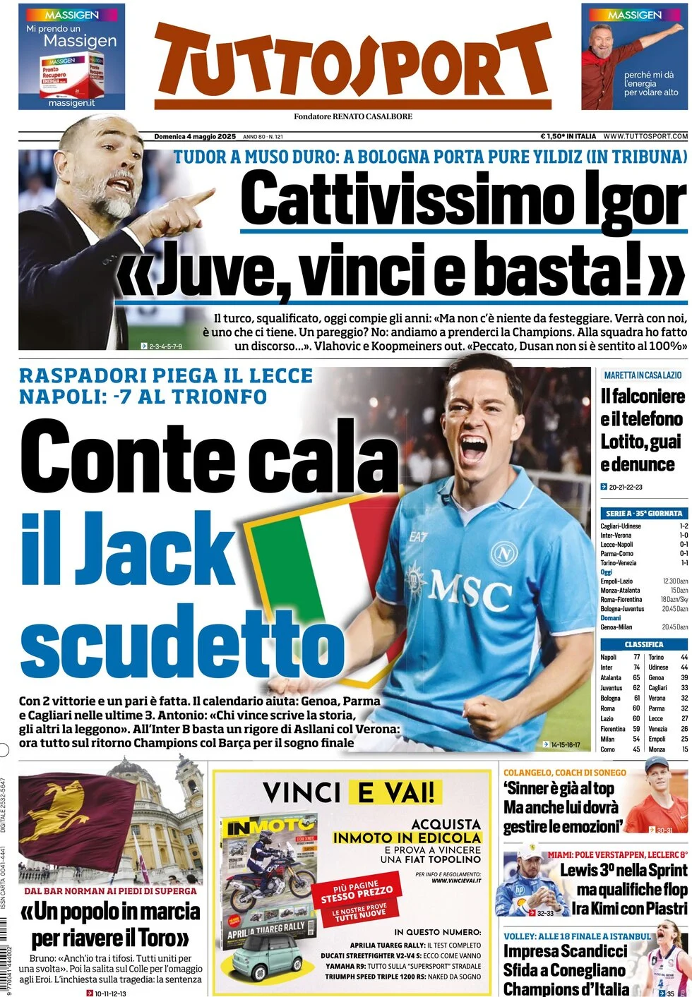 anteprima della prima pagina di tuttosport del 04/05/2025