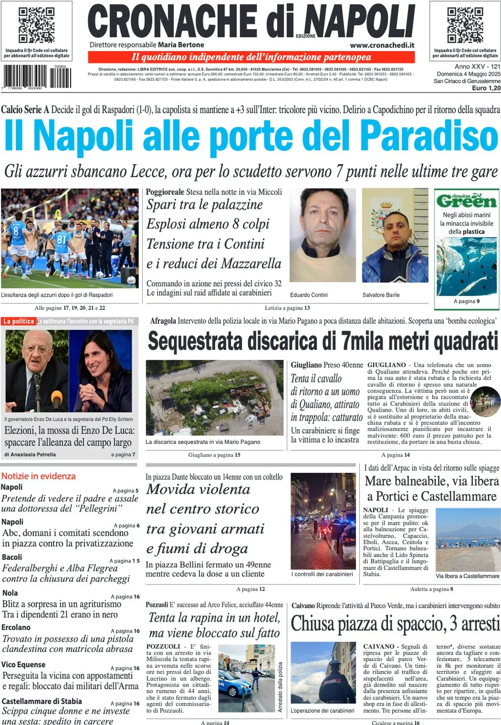 anteprima della prima pagina di cronache-di-napoli del 04/05/2025