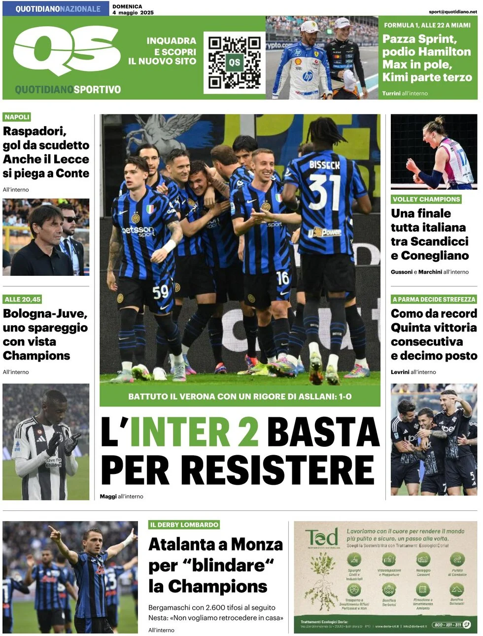 anteprima della prima pagina di qs-quotidiano-sportivo del 04/05/2025