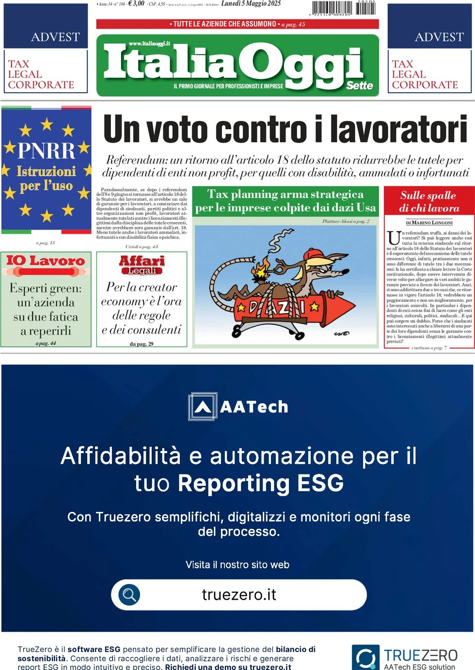 anteprima della prima pagina di italiaoggi del 05/05/2025
