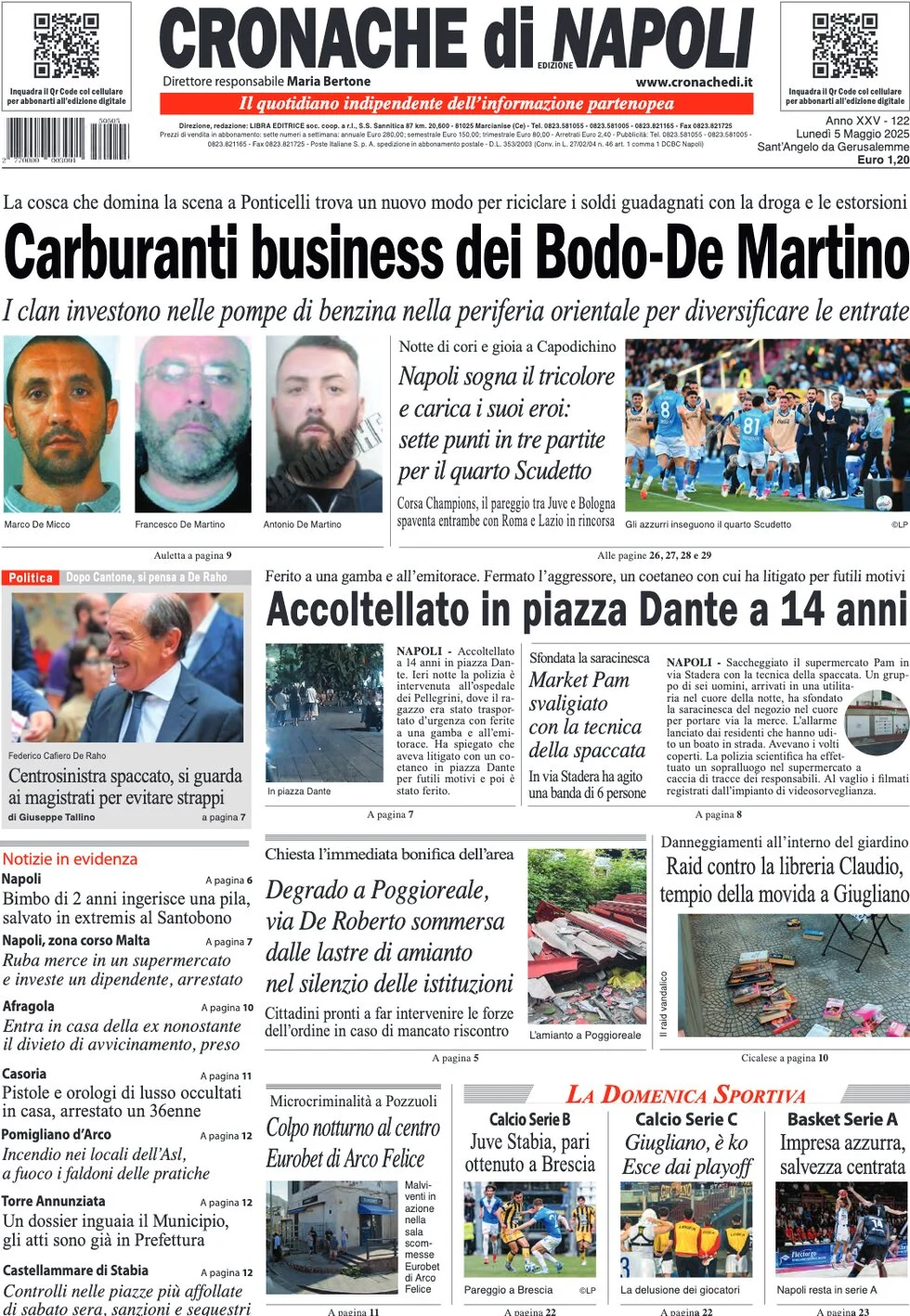 anteprima della prima pagina di cronache-di-napoli del 05/05/2025