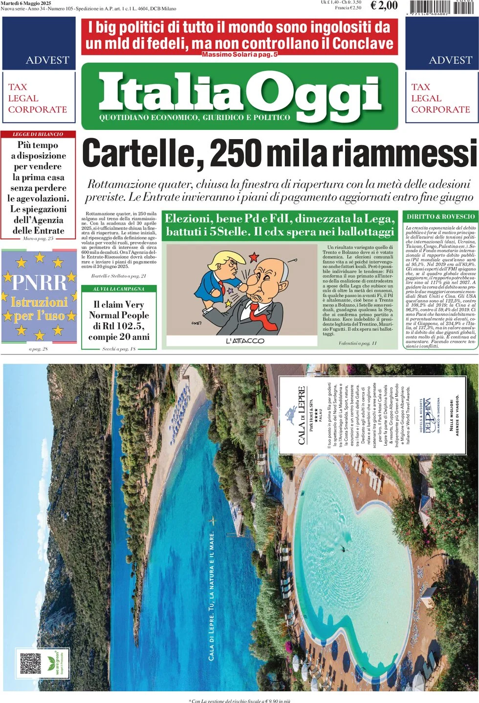 anteprima della prima pagina di italiaoggi del 06/05/2025
