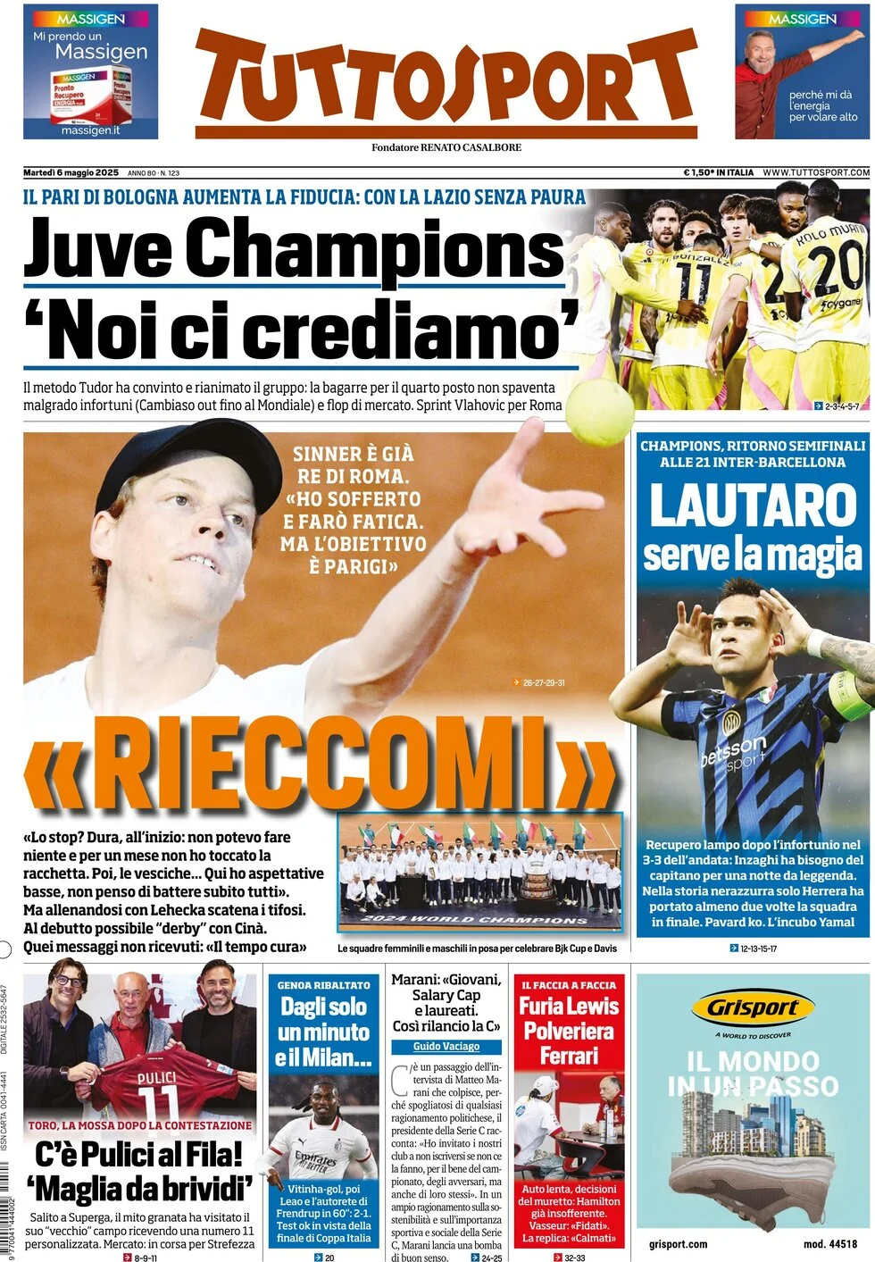 anteprima della prima pagina di tuttosport del 06/05/2025