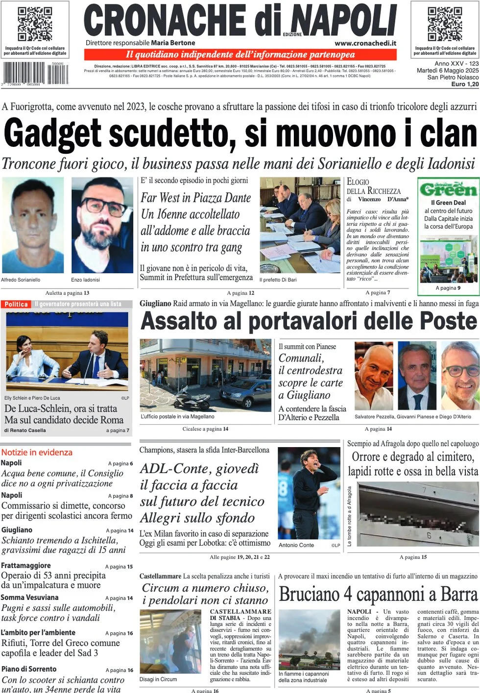 anteprima della prima pagina di cronache-di-napoli del 06/05/2025