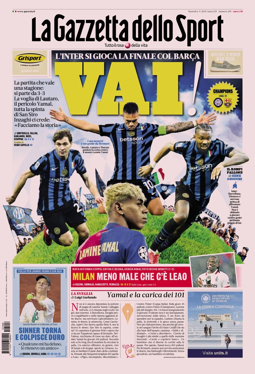 anteprima della prima pagina di la-gazzetta-dello-sport del 06/05/2025