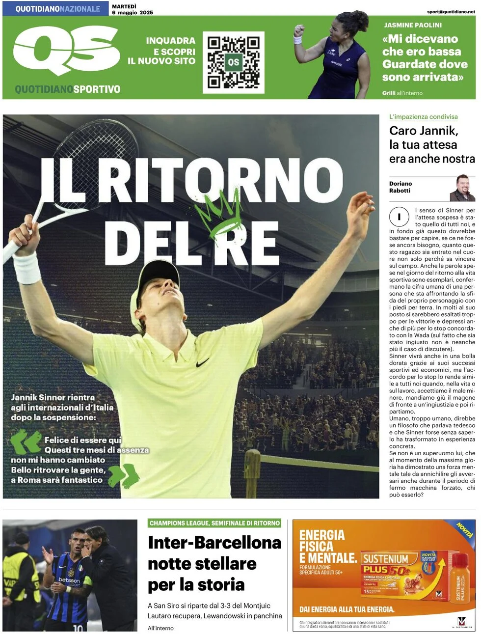 anteprima della prima pagina di qs-quotidiano-sportivo del 06/05/2025
