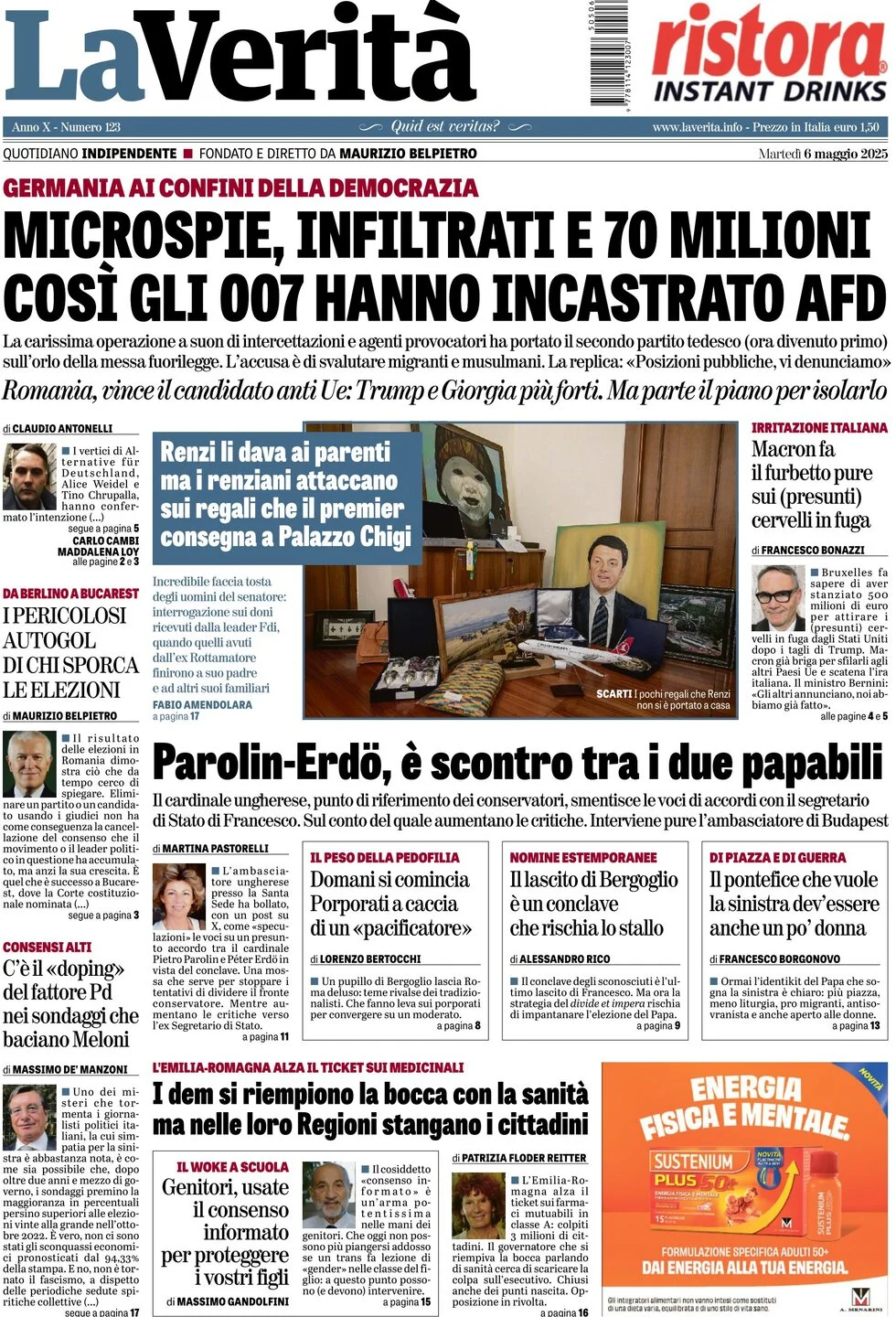 anteprima della prima pagina di la-verit del 06/05/2025