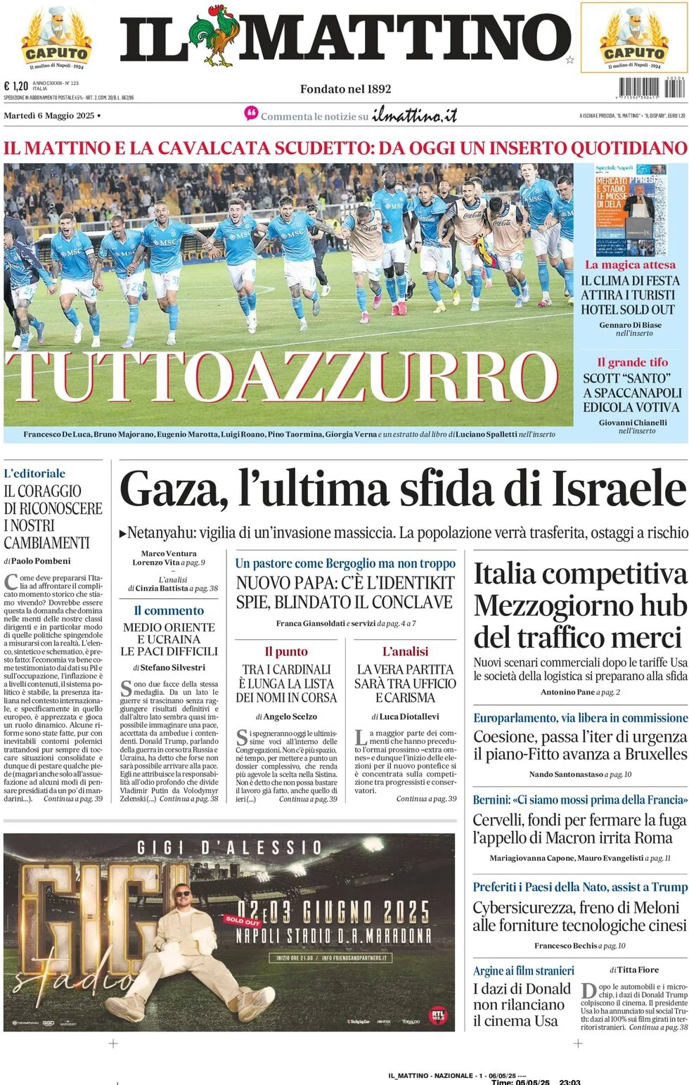 anteprima della prima pagina di il-mattino del 06/05/2025