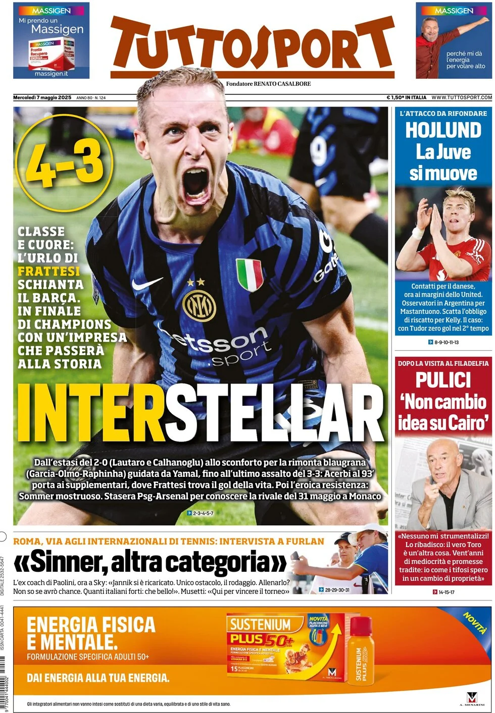anteprima della prima pagina di tuttosport del 07/05/2025