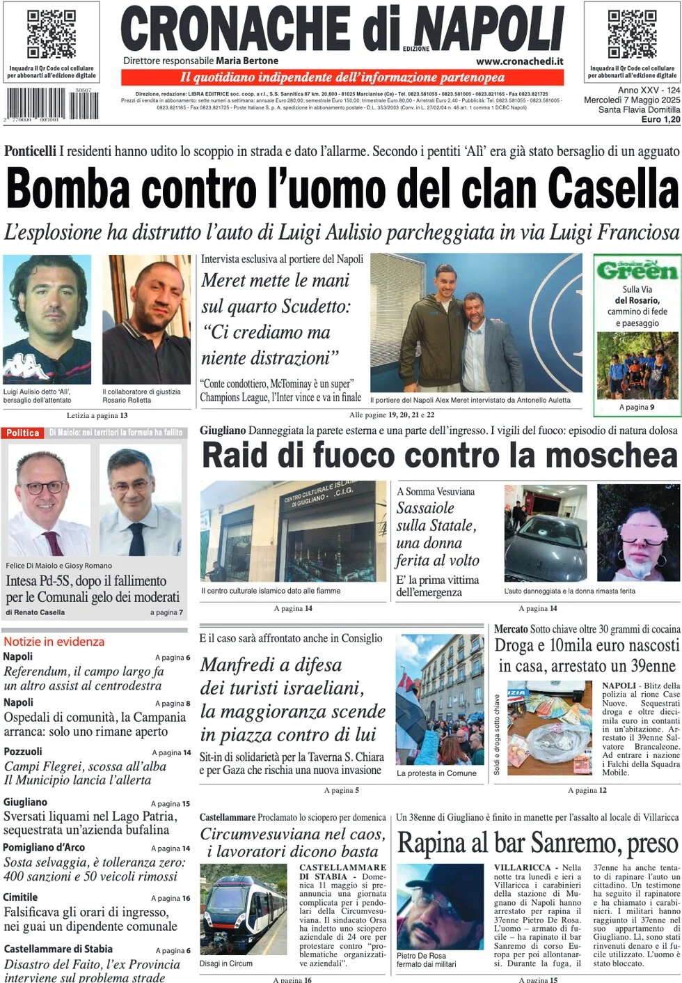 anteprima della prima pagina di cronache-di-napoli del 07/05/2025