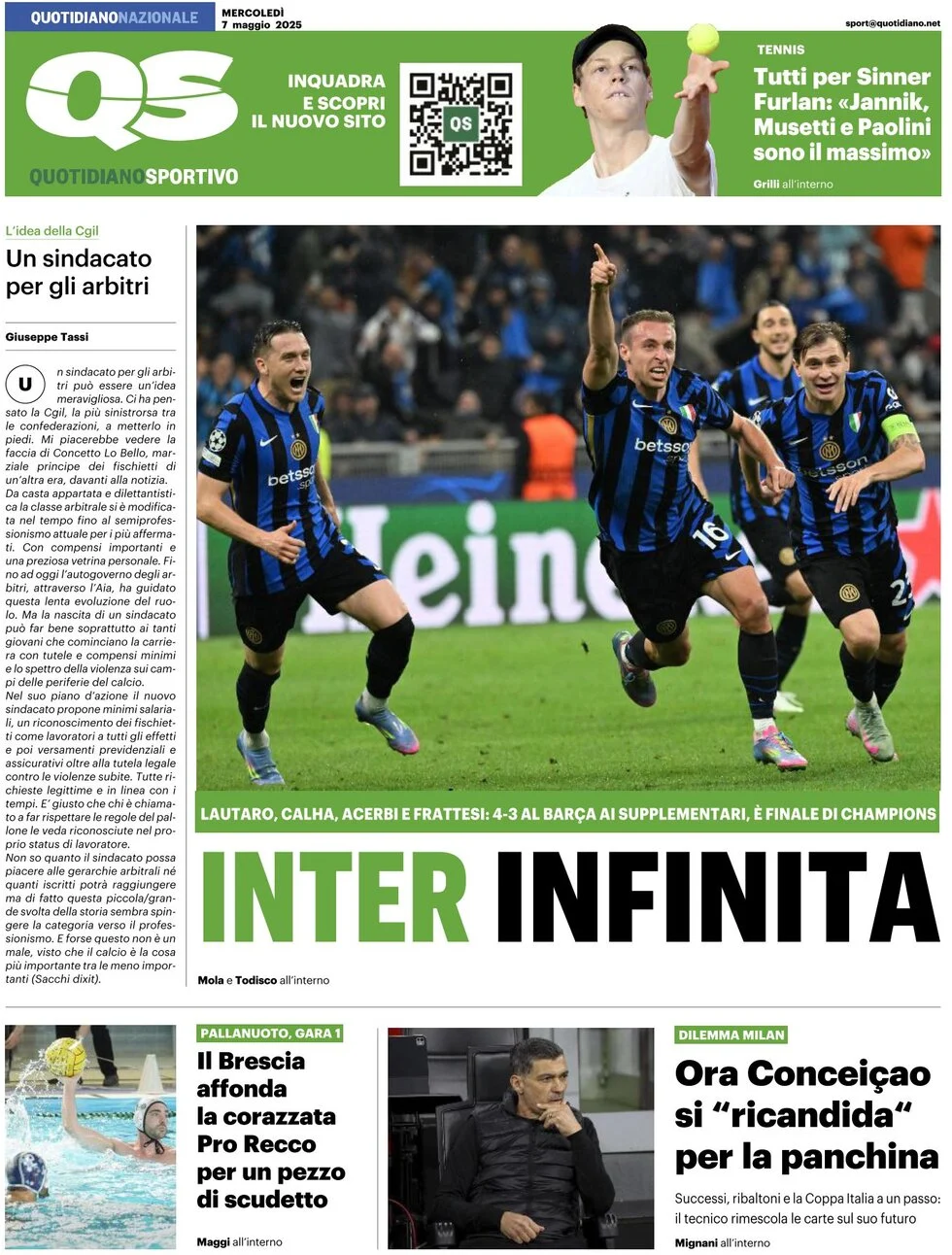 anteprima della prima pagina di qs-quotidiano-sportivo del 07/05/2025