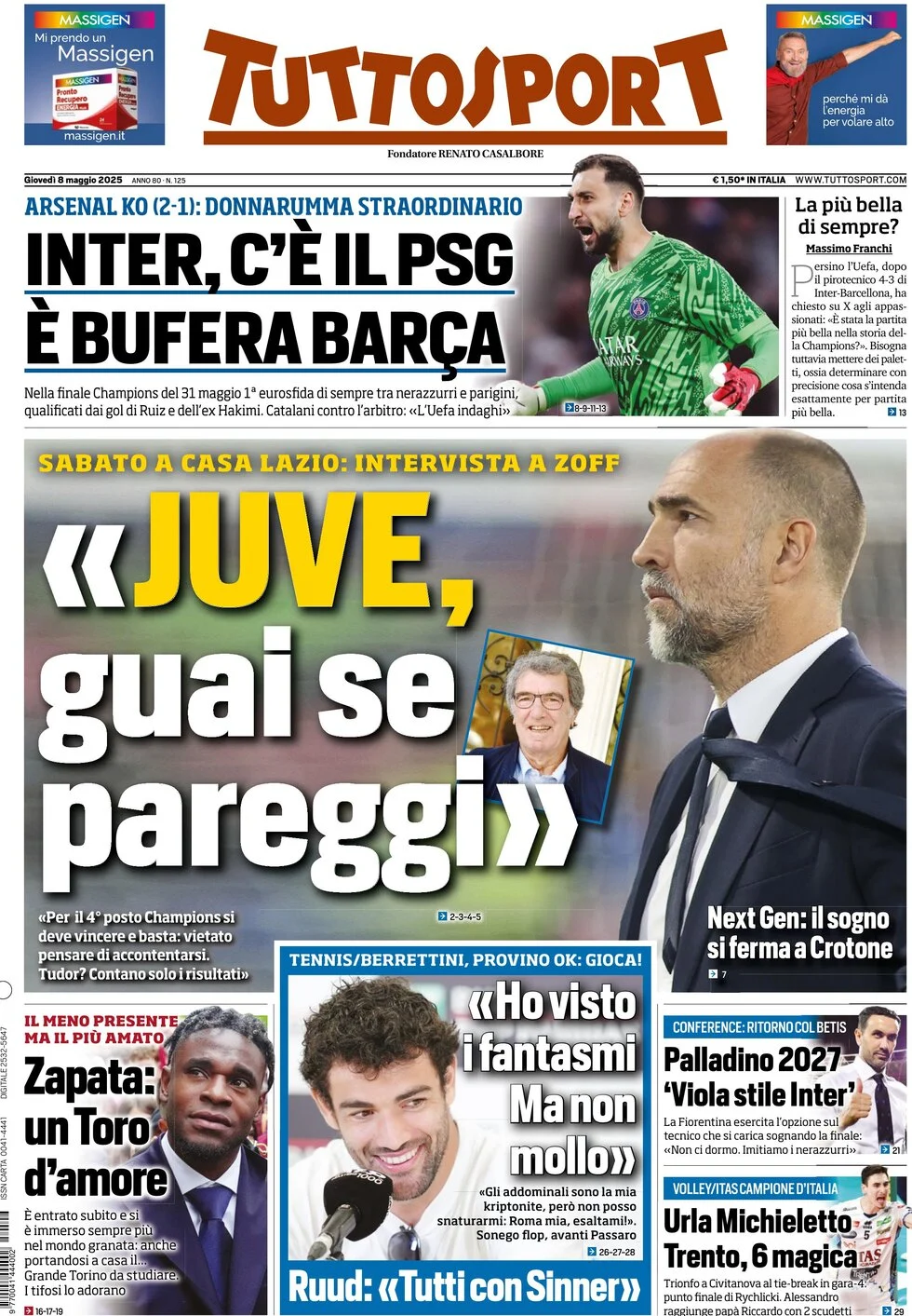 anteprima della prima pagina di tuttosport del 08/05/2025