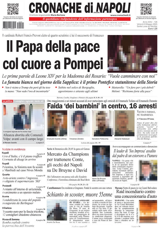 anteprima della prima pagina di cronache-di-napoli del 09/05/2025