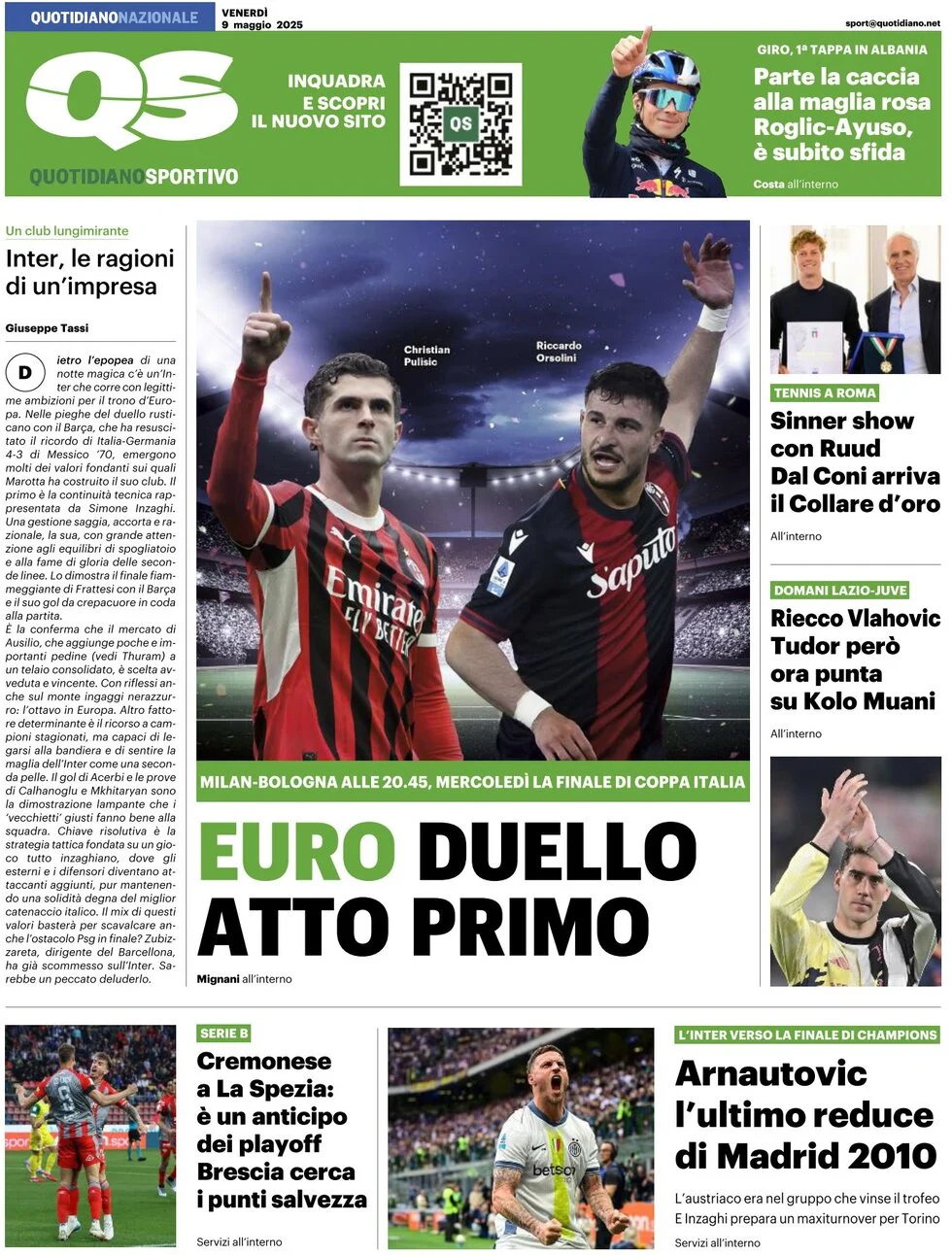 anteprima della prima pagina di qs-quotidiano-sportivo del 09/05/2025