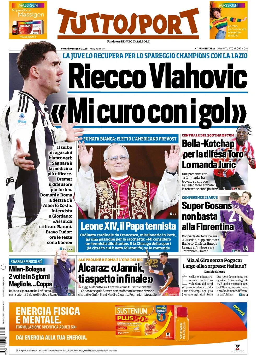 anteprima della prima pagina di tuttosport del 09/05/2025