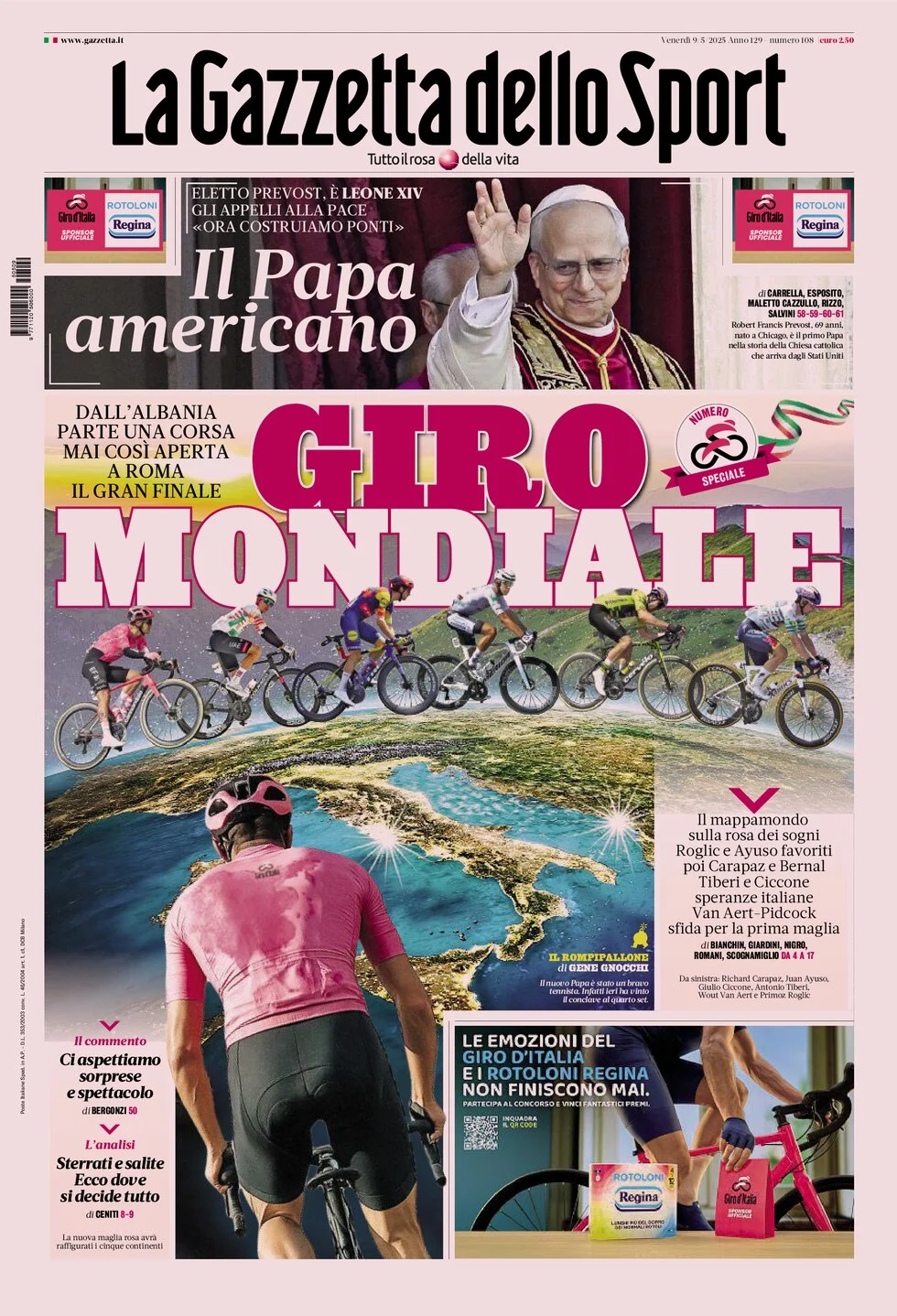 anteprima della prima pagina di la-gazzetta-dello-sport del 09/05/2025