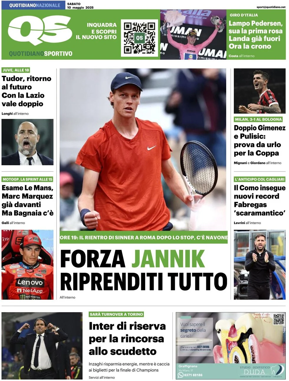 anteprima della prima pagina di qs-quotidiano-sportivo del 10/05/2025