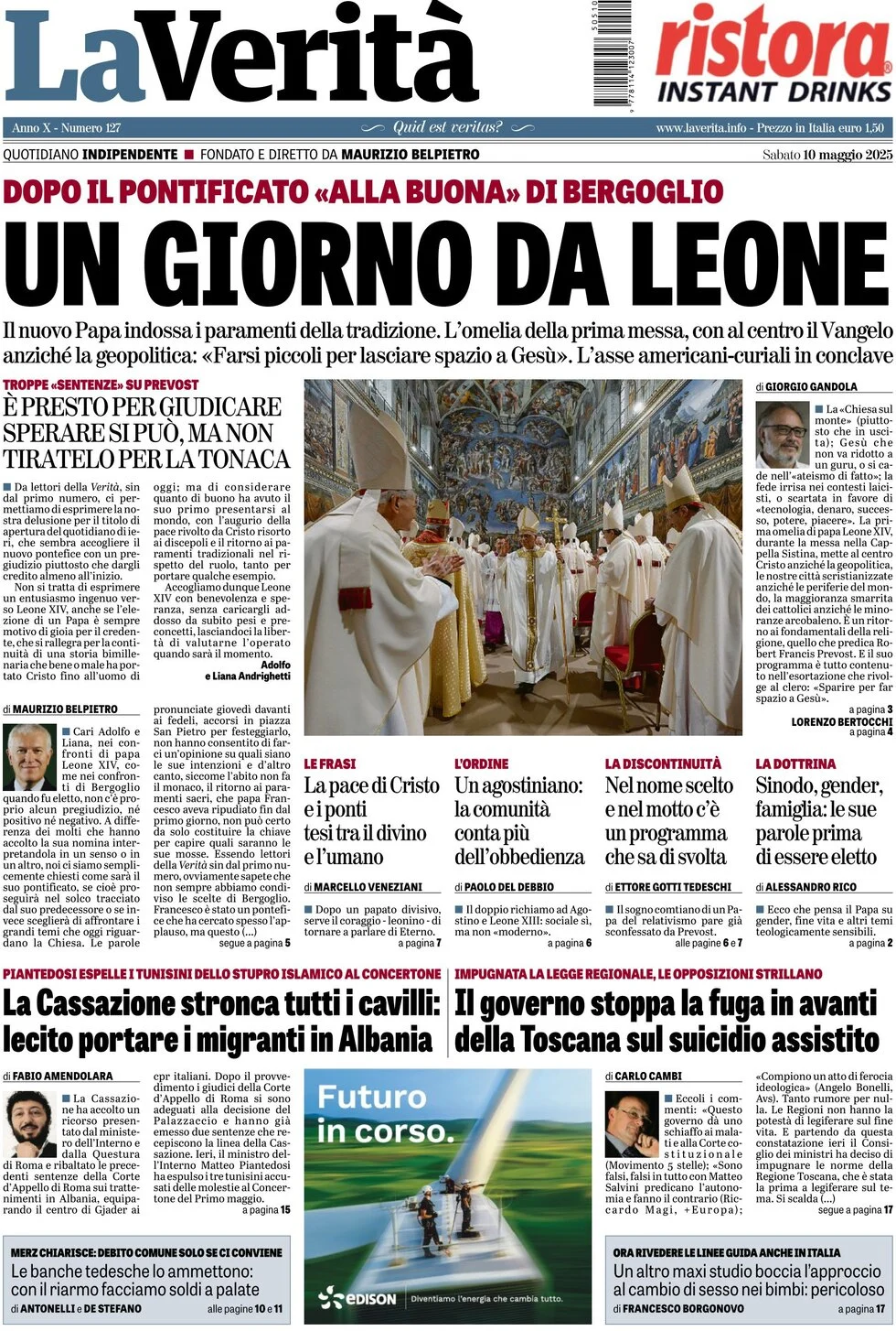 anteprima della prima pagina di la-verit del 10/05/2025