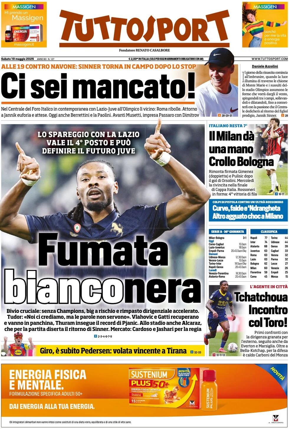 anteprima della prima pagina di tuttosport del 10/05/2025