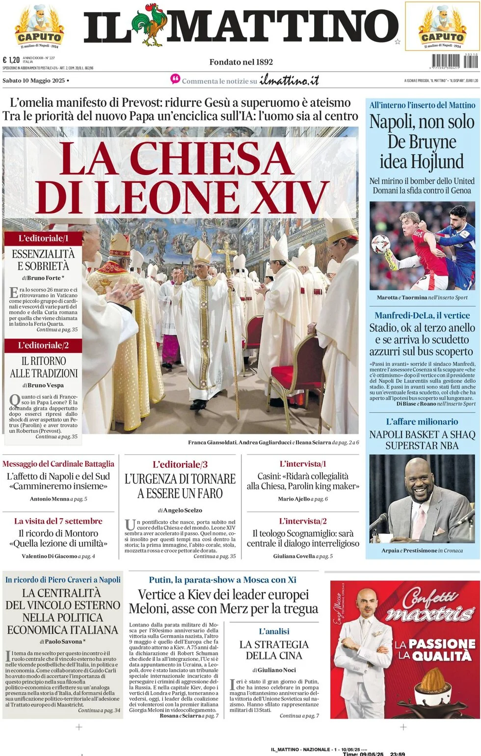 anteprima della prima pagina di il-mattino del 10/05/2025