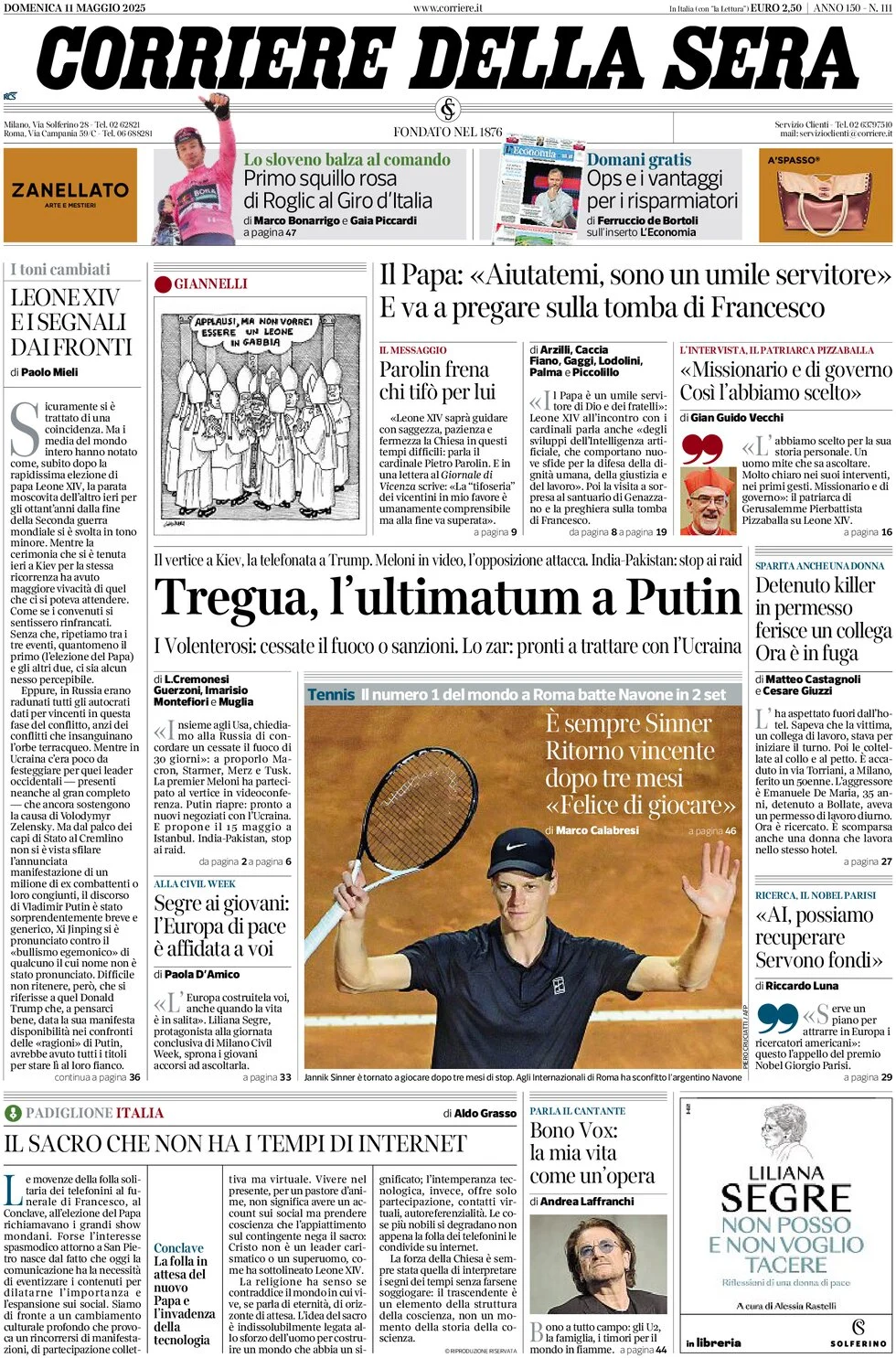 anteprima della prima pagina di corriere-della-sera del 11/05/2025