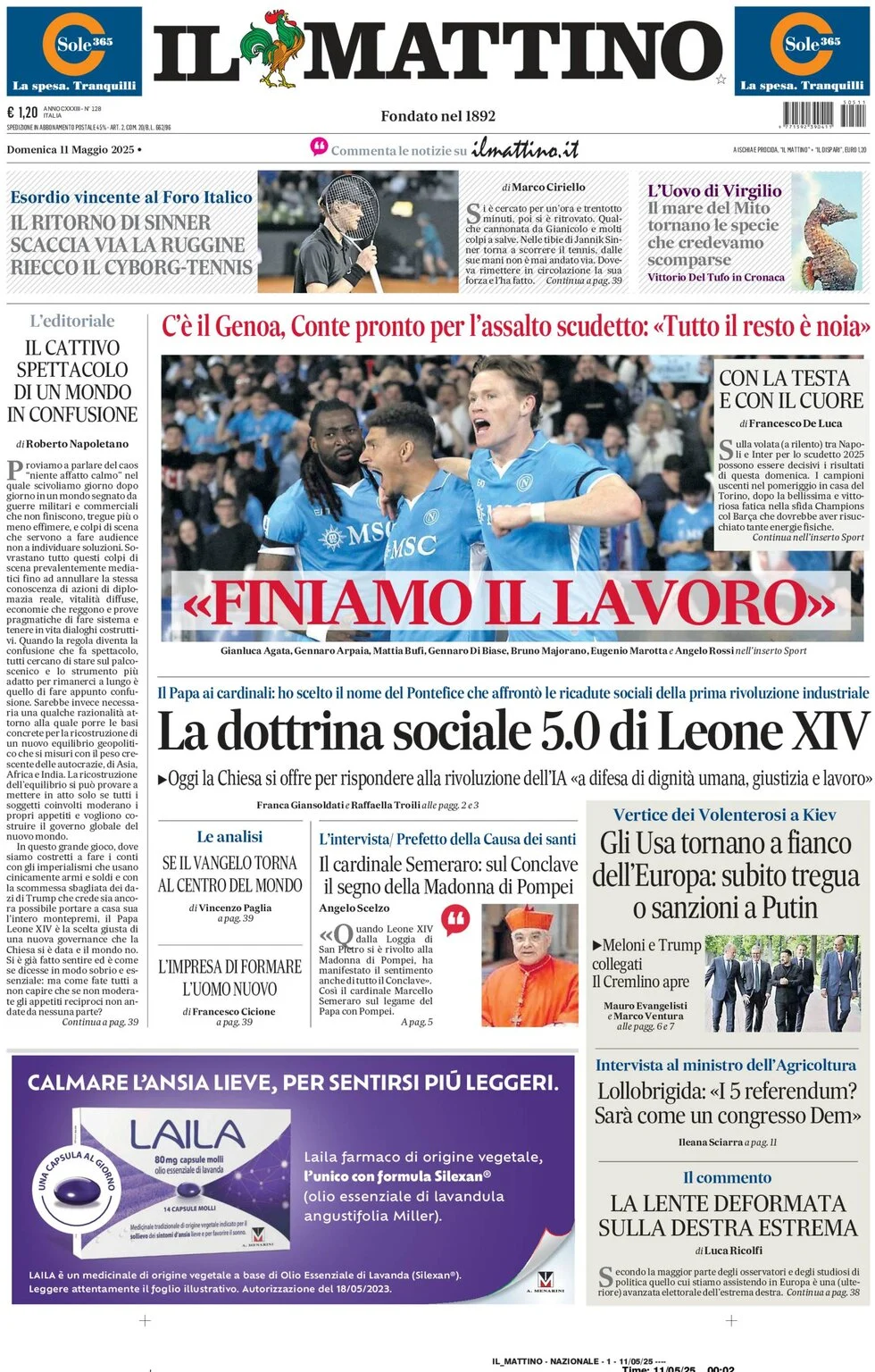 anteprima della prima pagina di il-mattino del 11/05/2025