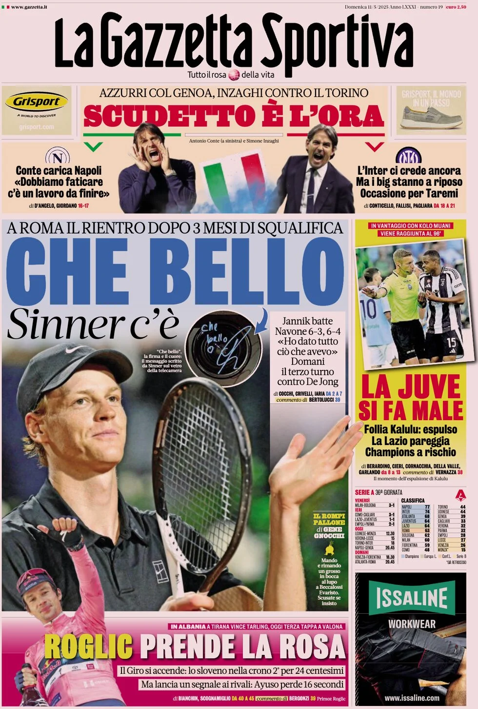 anteprima della prima pagina di la-gazzetta-dello-sport del 11/05/2025