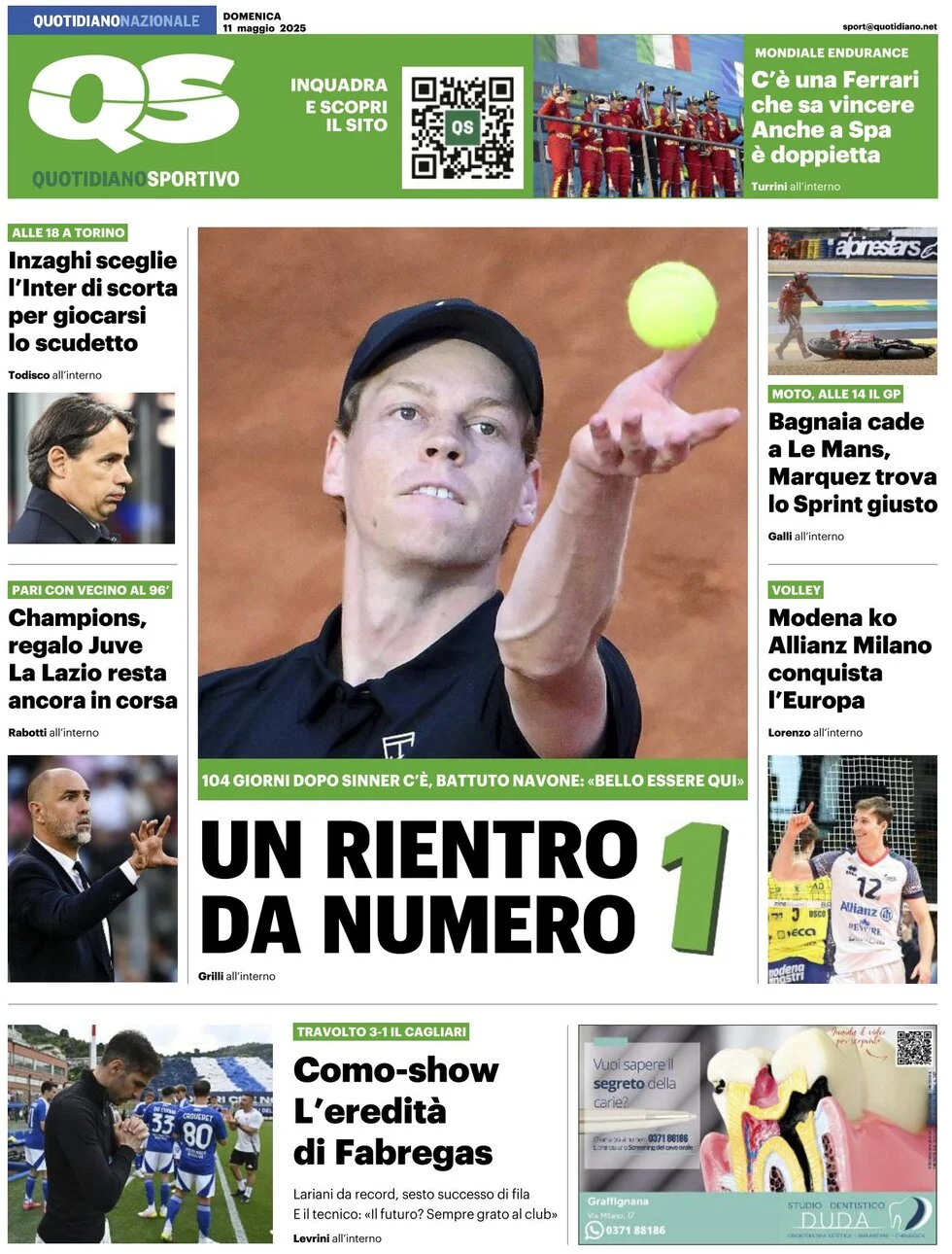 anteprima della prima pagina di qs-quotidiano-sportivo del 11/05/2025