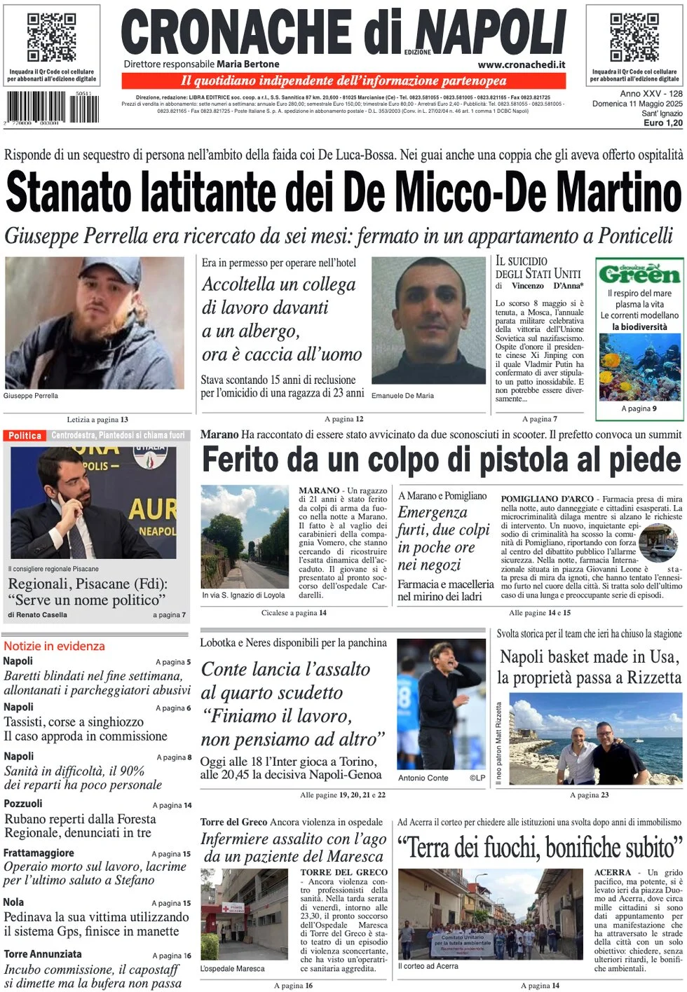 anteprima della prima pagina di cronache-di-napoli del 11/05/2025