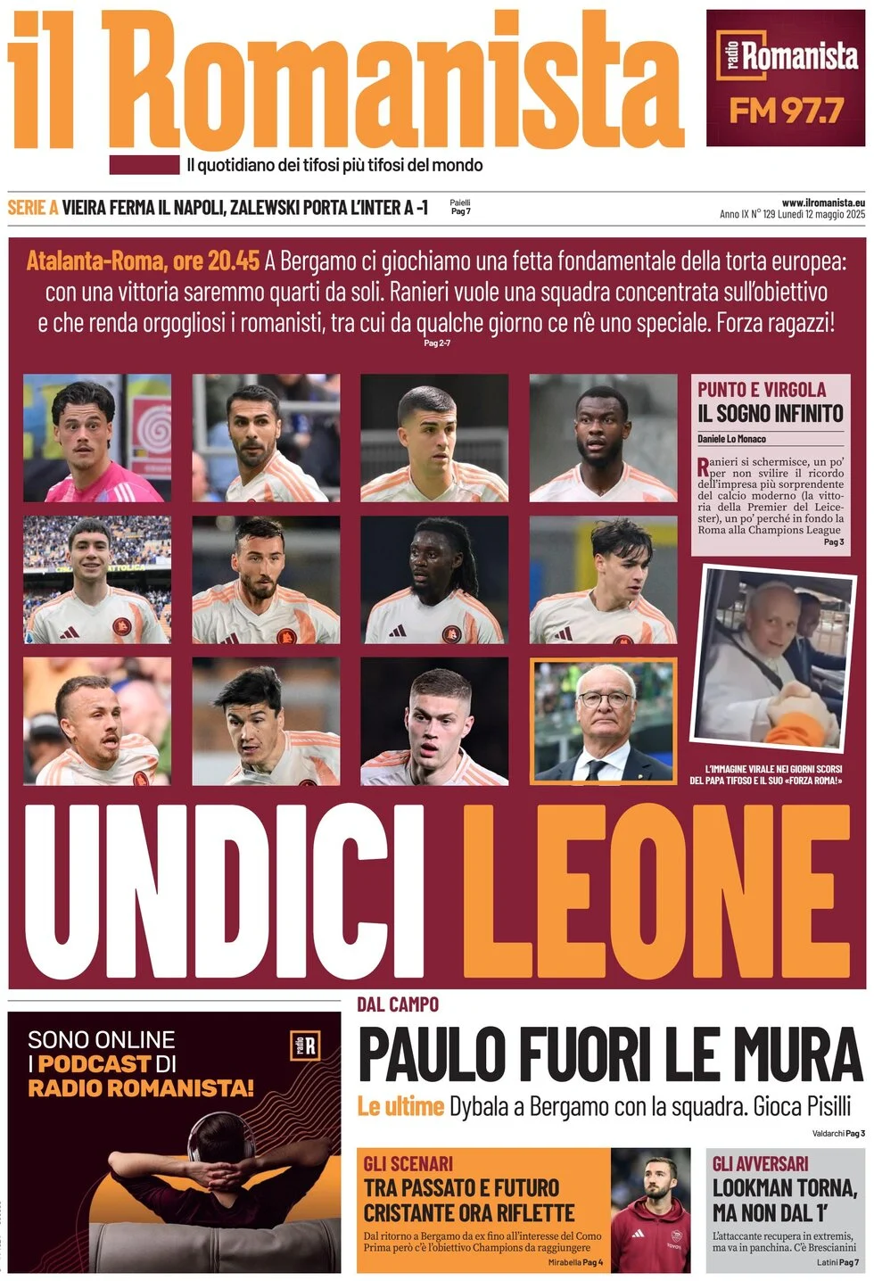 anteprima della prima pagina di il-romanista del 12/05/2025