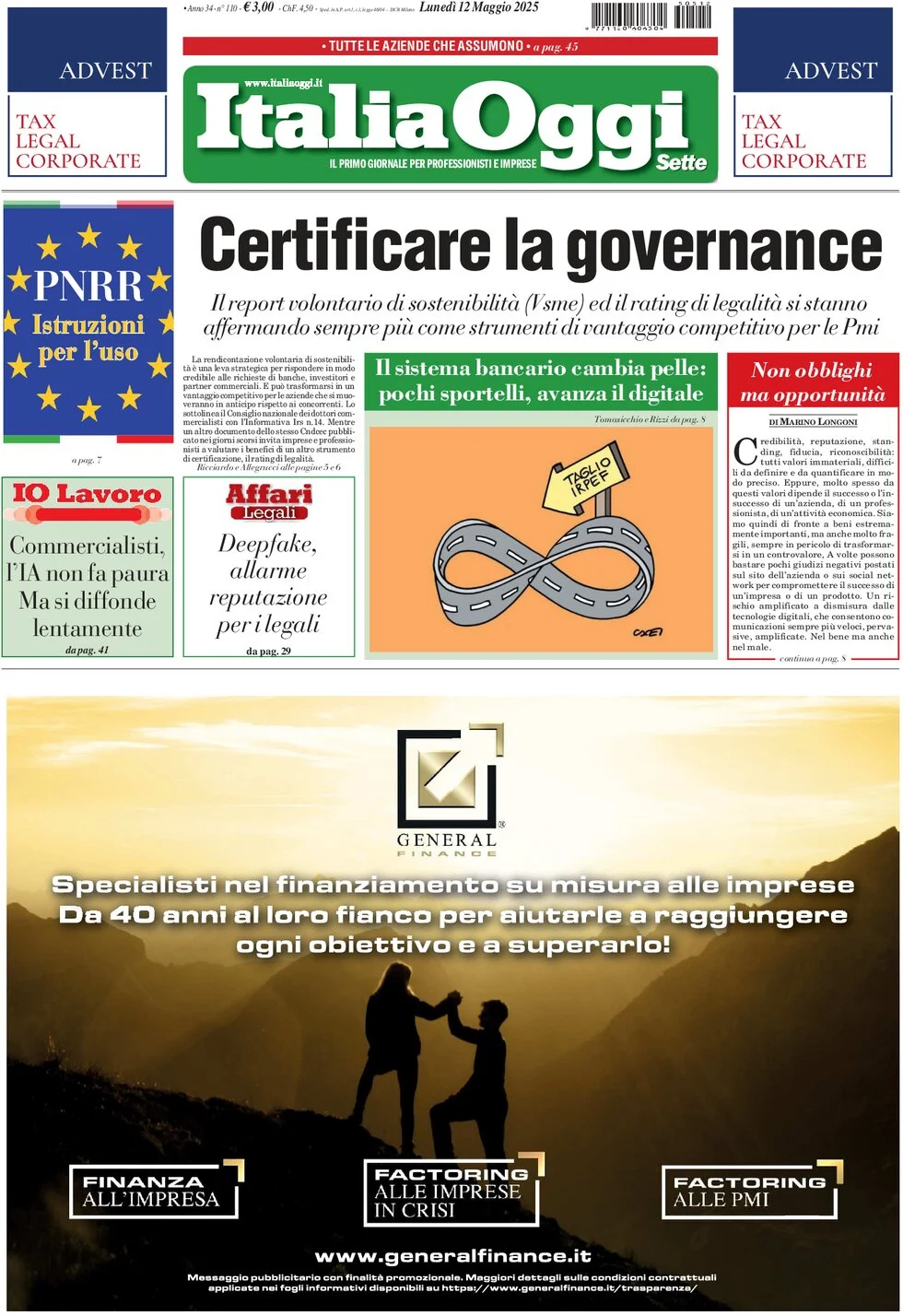 anteprima della prima pagina di italiaoggi del 12/05/2025