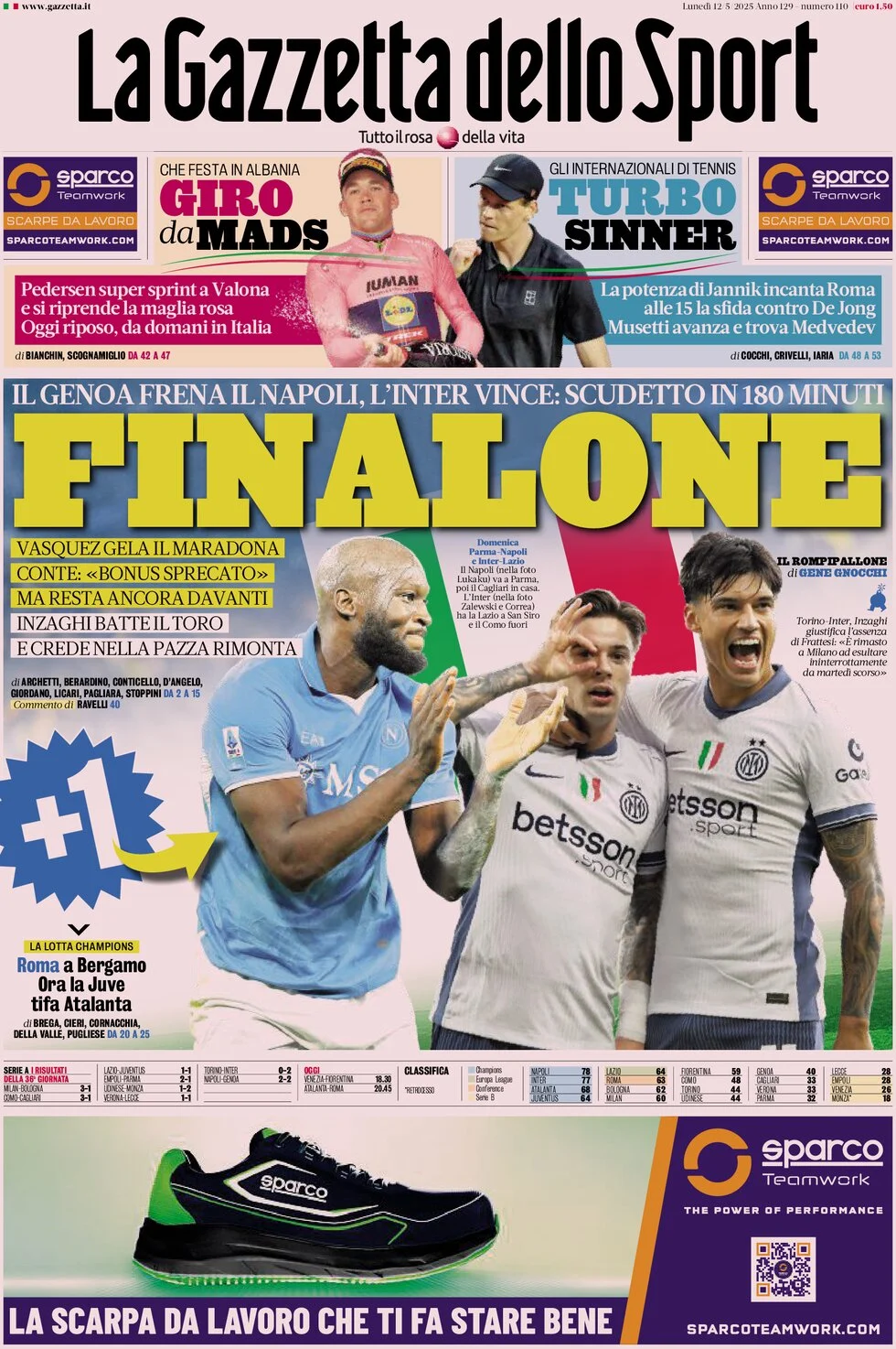 anteprima della prima pagina di la-gazzetta-dello-sport del 12/05/2025