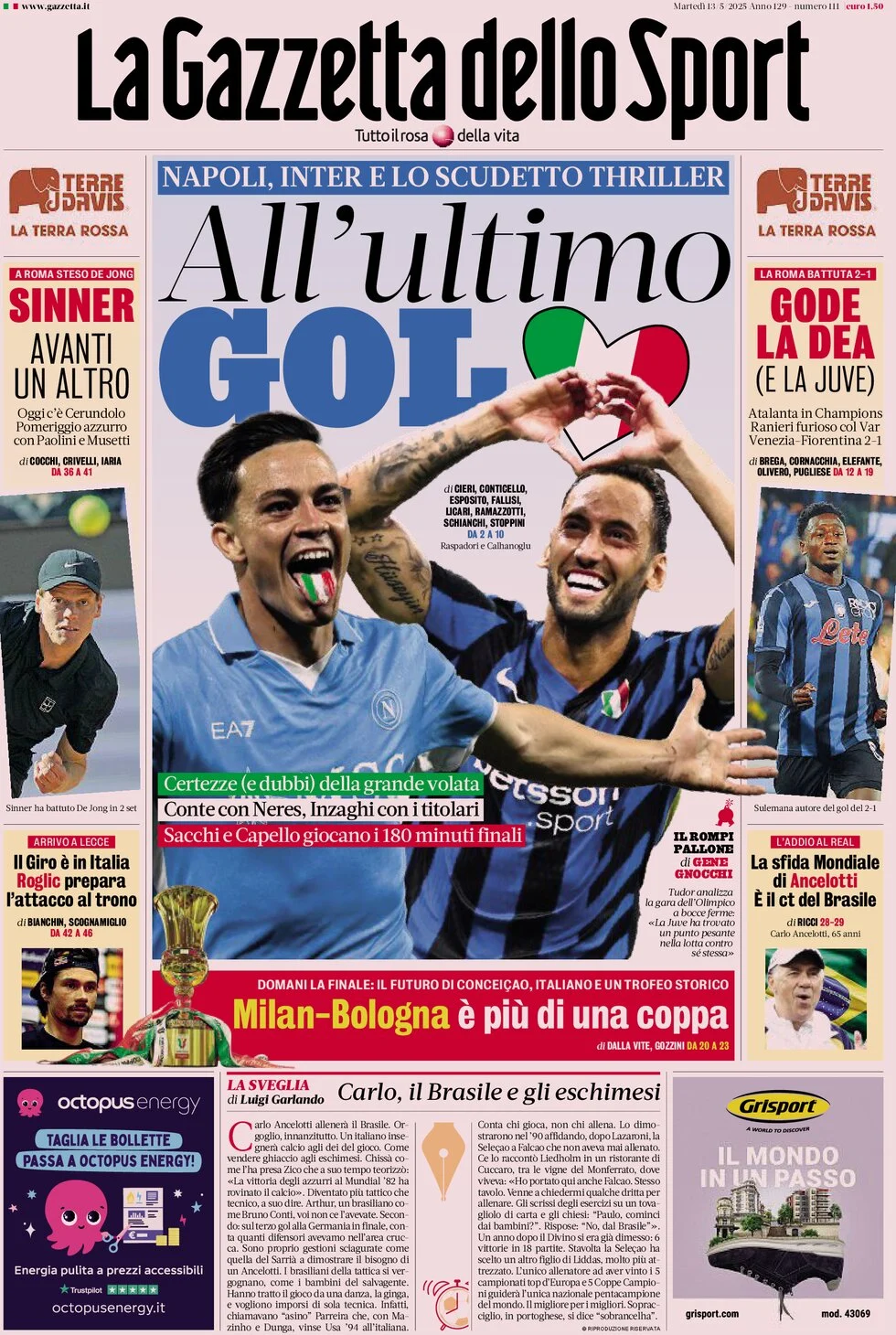 anteprima della prima pagina di la-gazzetta-dello-sport del 13/05/2025