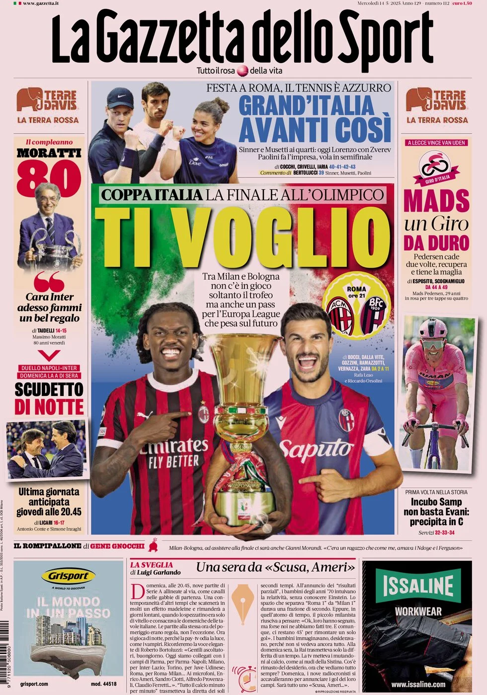 anteprima della prima pagina di la-gazzetta-dello-sport del 14/05/2025