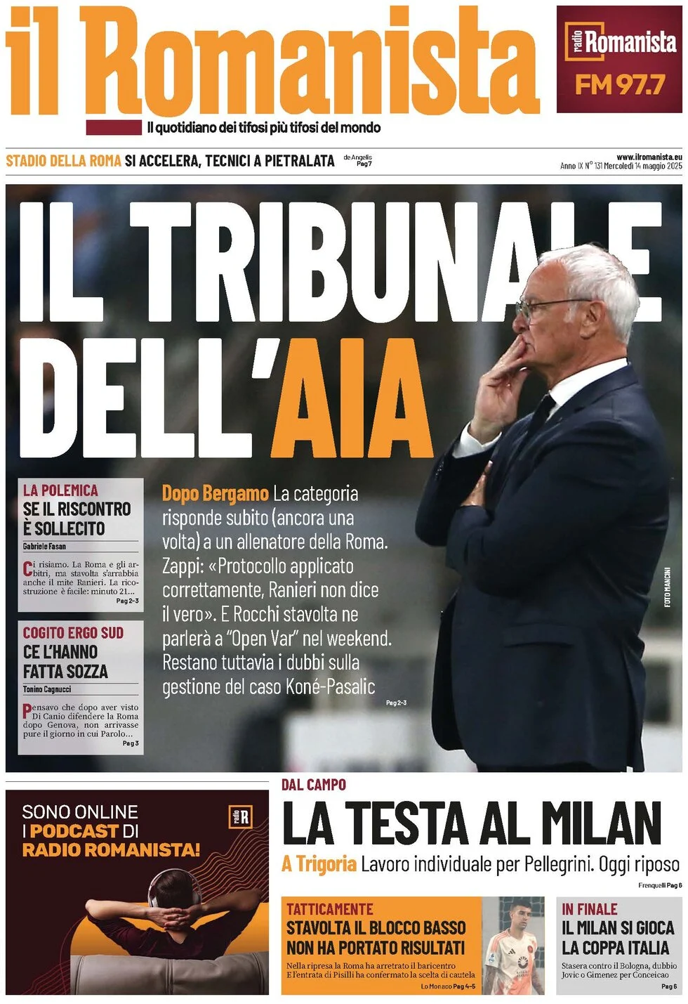 anteprima della prima pagina di il-romanista del 14/05/2025