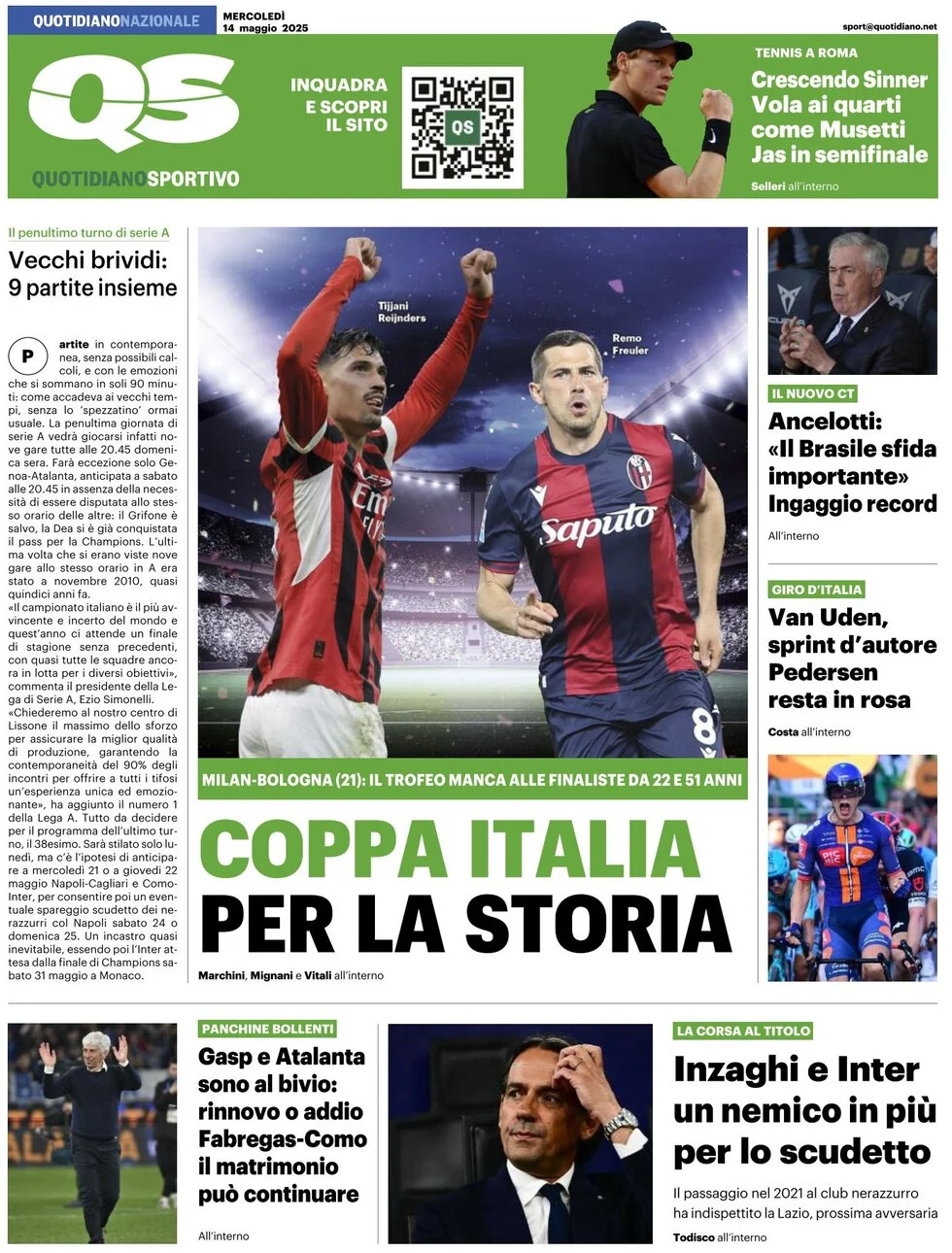 anteprima della prima pagina di qs-quotidiano-sportivo del 14/05/2025
