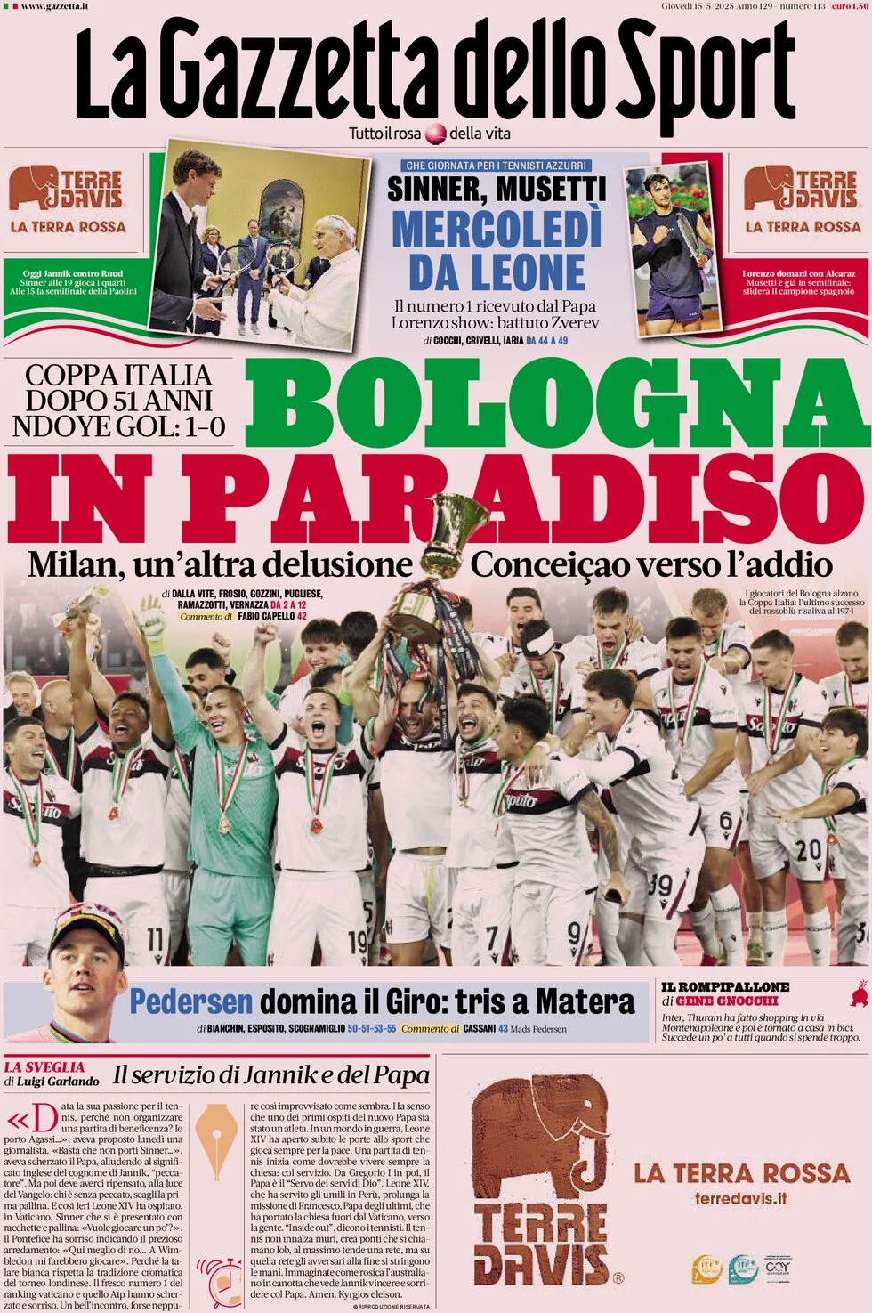 anteprima della prima pagina di la-gazzetta-dello-sport del 15/05/2025