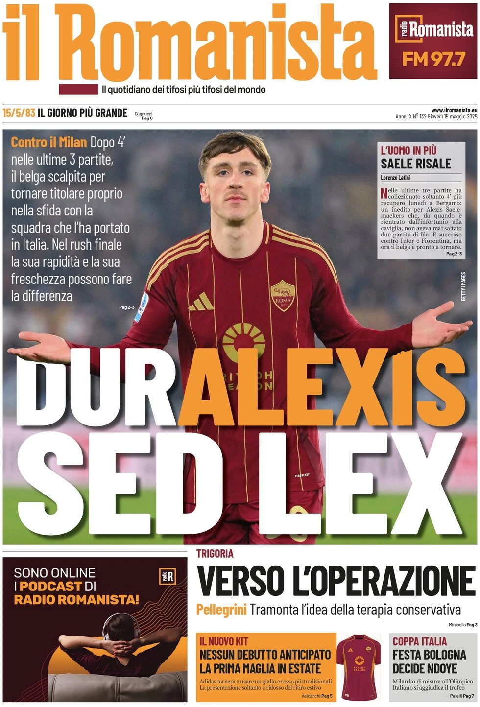 anteprima della prima pagina di il-romanista del 15/05/2025
