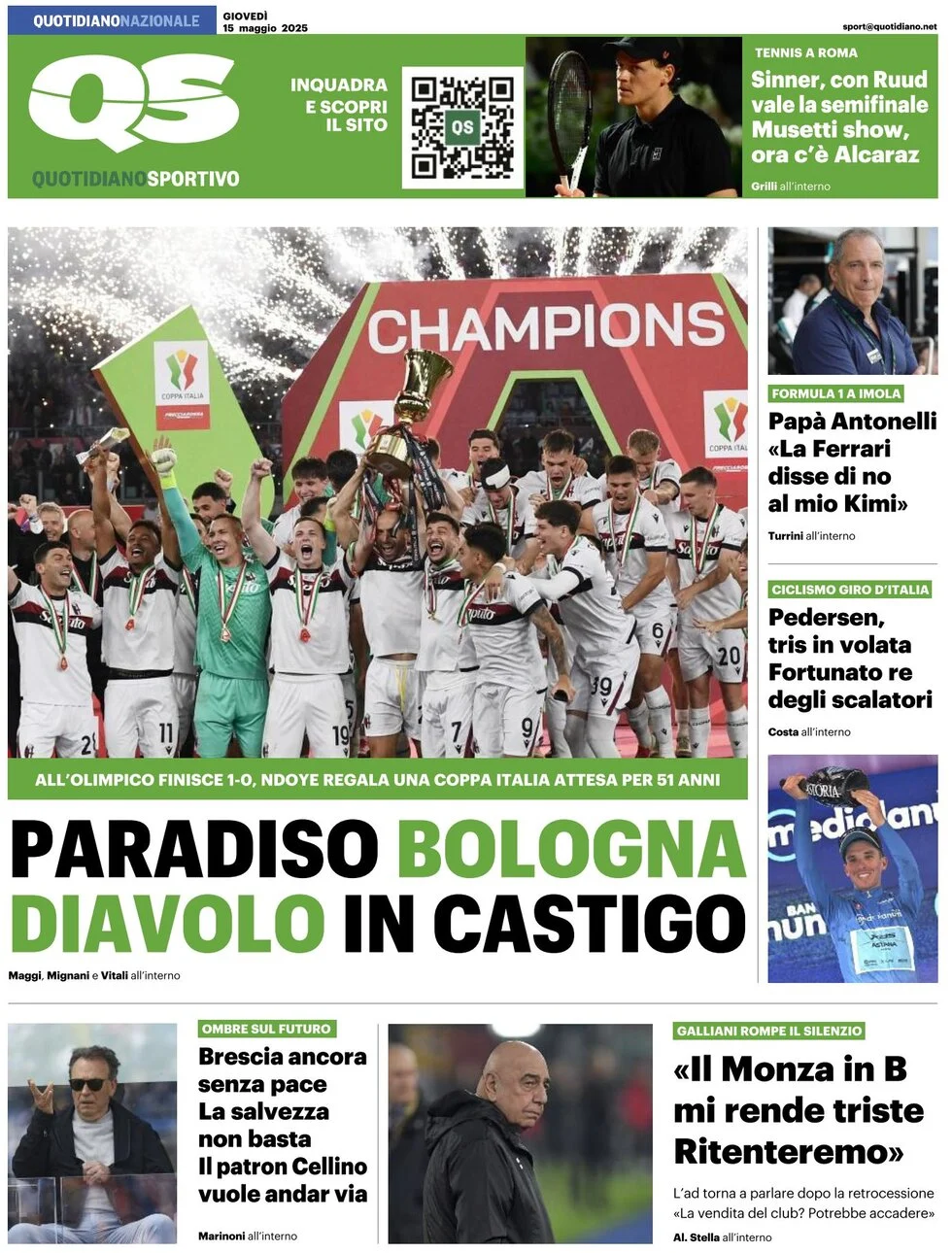 anteprima della prima pagina di qs-quotidiano-sportivo del 15/05/2025