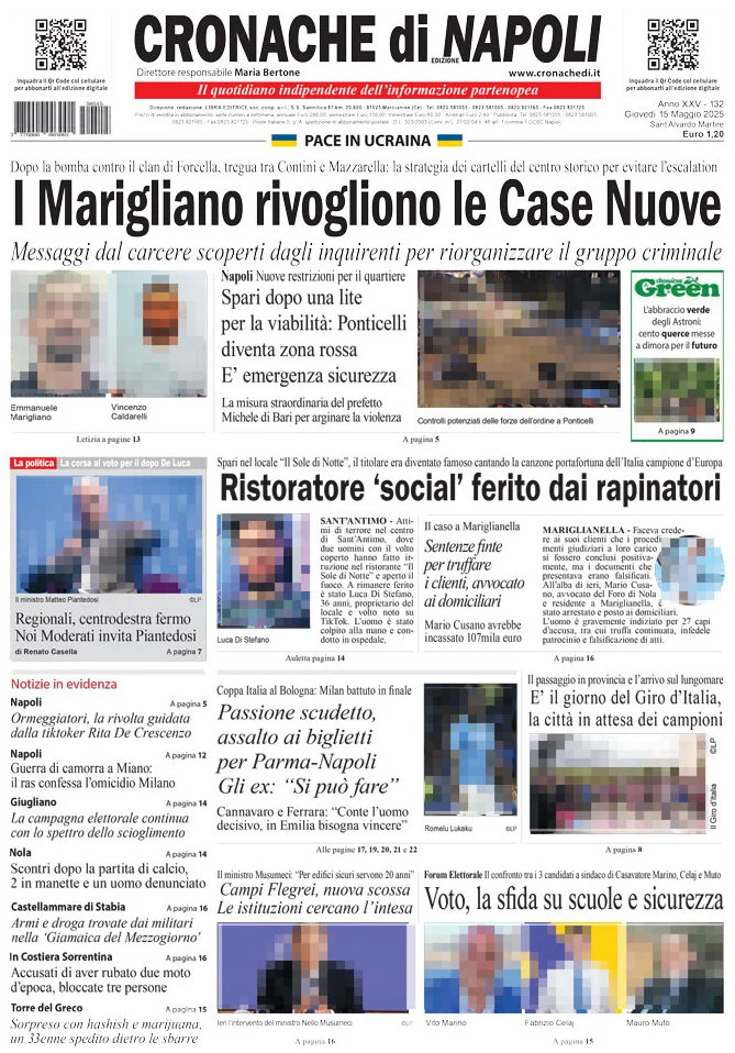 anteprima della prima pagina di cronache-di-napoli del 15/05/2025
