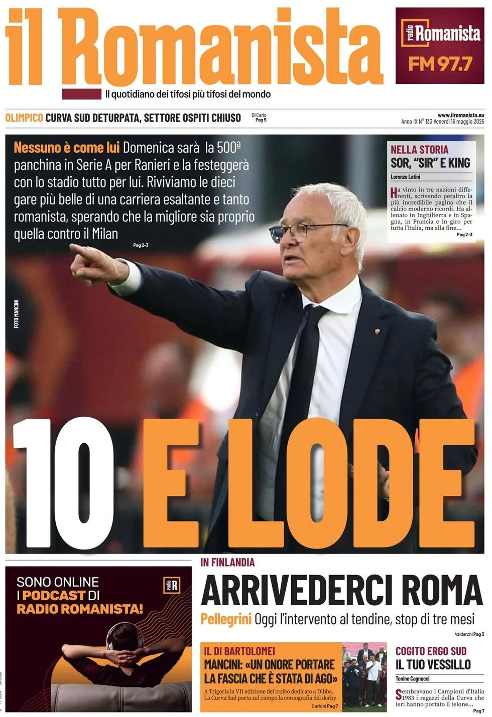 anteprima della prima pagina di il-romanista del 16/05/2025
