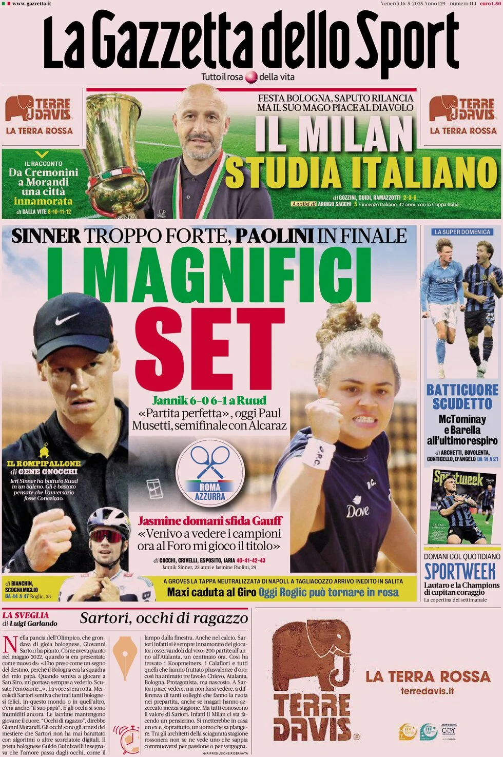 anteprima della prima pagina di la-gazzetta-dello-sport del 16/05/2025