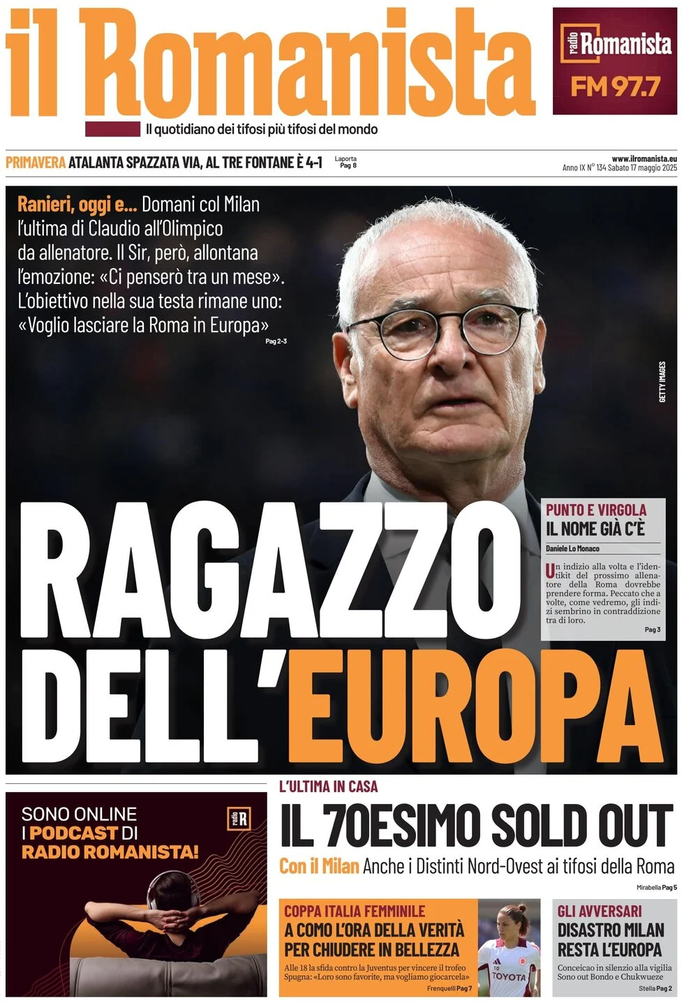 anteprima della prima pagina di il-romanista del 17/05/2025
